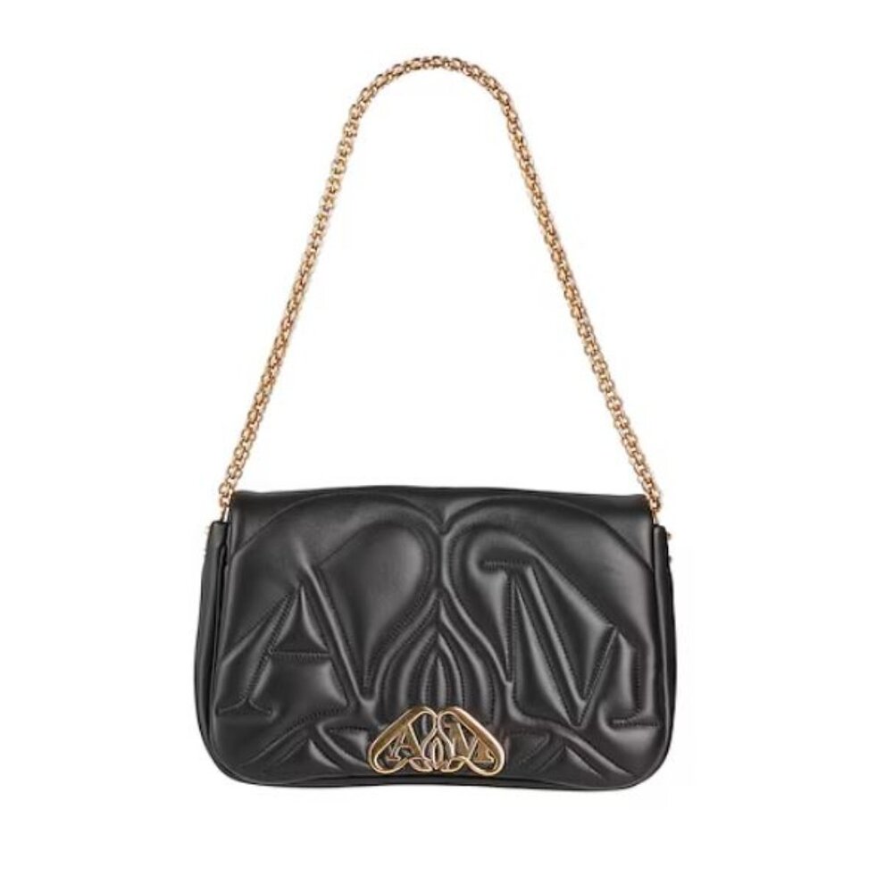Alexander McQueen The Seal Quilted Small Shoulder Bag in Black/Gold